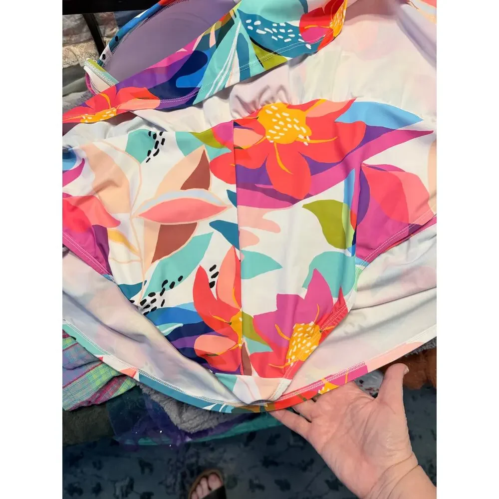 Liz Claiborne tropical one piece swimsuit skirted plus size 20W tropical resort